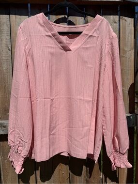 Pink V-Neck Long Sleeve Women's Blouse